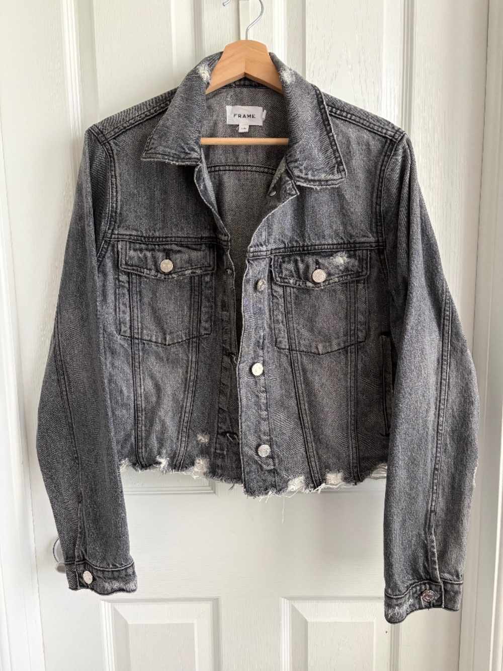 FRAME Vintage Denim Jacket in Kallin Rips — Size L